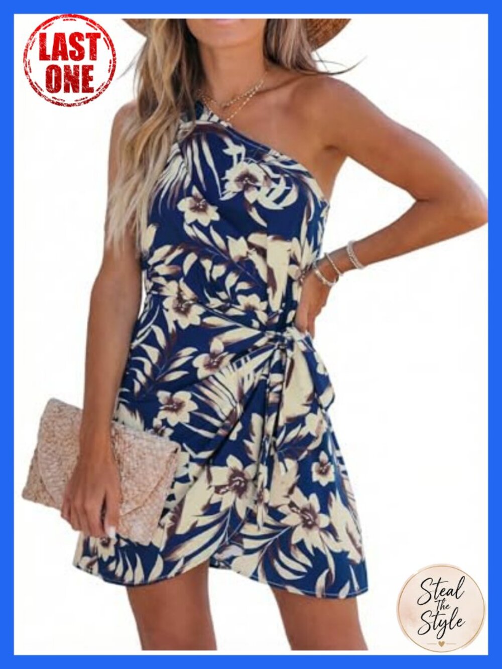 One-Shoulder Floral Print Wrap Mini Dress Side Tie Sleeveless Summer
